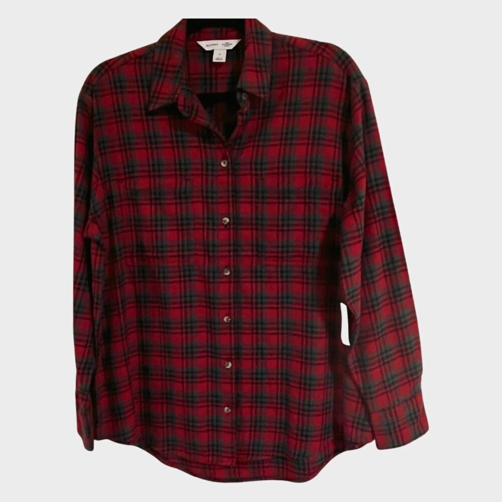 Old Navy NWT Women's Boyfriend Flannel Plaid Button Up Shirt Red Green Black Sm
